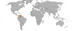 Map indicating locations of Sahrawi Arab Democratic Republic and Venezuela