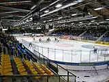 Liiga game between SaiPa (yellow) and HPK (white) in March 2020.