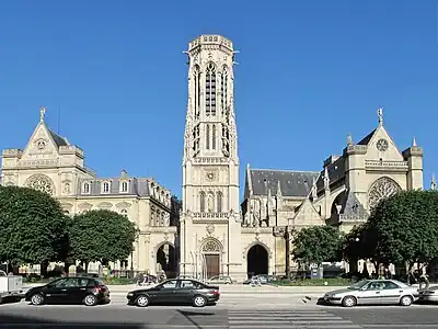 Campanile of the city hall of the 1st arrondissement by Théodore Ballu, linked to the church (right) and the city hall (left) (1858–63)