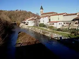 The village seen from the bridge on the Gier