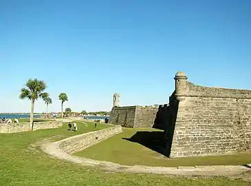 North bastions and wall of the Castillo, looking eastward toward Anastasia Island