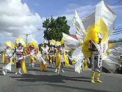 Parade of costumed carnival dancers.