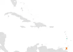 Map indicating locations of Saint Lucia and Trinidad and Tobago