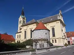 Church and 16th-century defence tower