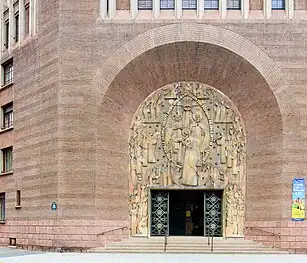 The sculpture of the tympanum over the portal