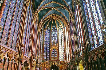 The upper level of Sainte-Chapelle, the summit of Rayonnant Gothic (1250)