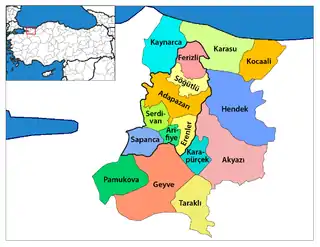 Map showing Ferizli District in Sakarya Province