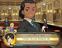 During a dialogue section of the represented title, showing the protagonist faced with three options for talking to the heroine. One must be picked within a short time limit.