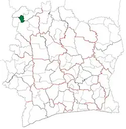 Location in Ivory Coast. Samatiguila Department has retained the same boundaries since its creation in 2009.