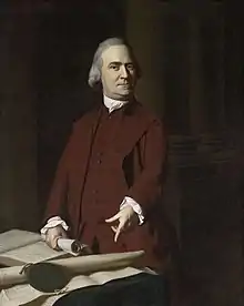 Image 22Samuel Adams points at the Massachusetts Charter, which he viewed as a constitution that protected the people's rights, in this c. 1772 portrait by John Singleton Copley. (from American Revolution)