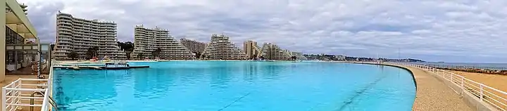 Panorama of the pool complex seen from north to south.