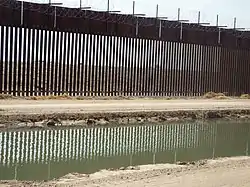 Border wall between the United States and Mexico in San Luis