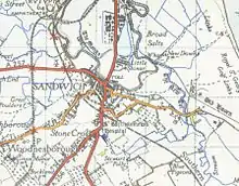 Map of Sandwich, 1945, showing the mill.