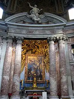 The high altar of the Church of Sant'Andrea al Quirinale, with a sculpture of Saint Andrew by Antonio Raggi to a design by Bernini, c. 1668.