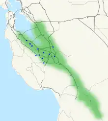  A map of the Santa Clara Valley (green) with the cities of 'Silicon Valley' highlighted (blue).