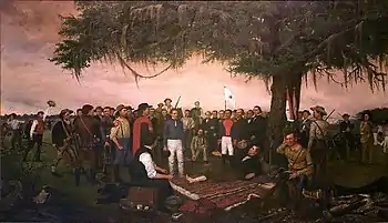 Image 13Surrender of Santa Anna by William Henry Huddle shows the Mexican president and general surrendering to a wounded Sam Houston in 1836. (from History of Mexico)