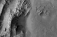 Close up of gullies in previous image, as seen by HiRISE.