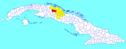 Santo Domingo municipality (red) within  Villa Clara Province (yellow) and Cuba