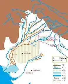 Map of prehistoric river, with modern rivers overlaid