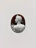 Cameo portrait of the Emperor Augustus; 41–54 AD; sardonyx; 3.7 × 2.9 × 0.8 cm; Metropolitan Museum of Art (New York City)