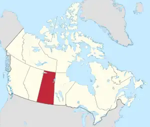 Map of Canada with Saskatchewan highlighted in red