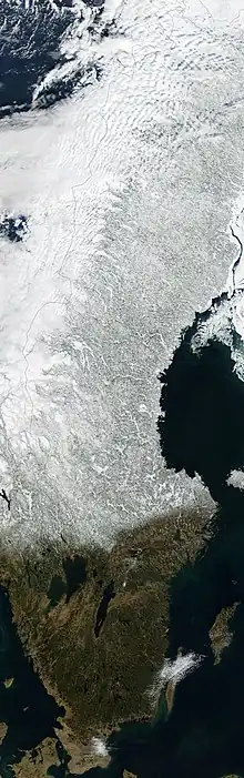 Satellite image of Sweden in March 2002.