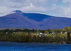 A view of Saugerties and Kaaterskill high point from the Hudson river.