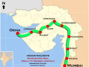 Saurashtra Mail (Mumbai–Okha) route map