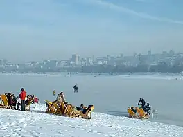 Lake Sava covered in ice in the winter