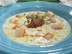 Corn chowder with scallops