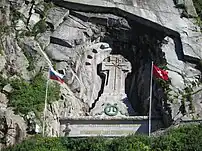 Monument to Alexander Suvorov and his fallen soldiers next to the Devil's Bridge, 1899.