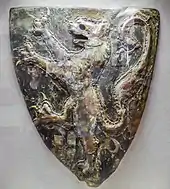 Shield of Konrad von Thüringen (c. 1230), showing the lion barry of the Ludovingians (later known as the "Lion of Hesse").