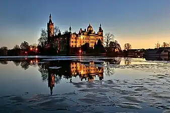 castle view on a winter evening