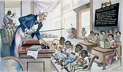 Image 16An 1899, caricature by Louis Dalrymple (1866–1905), showing Uncle Sam harshly lecturing four black children labelled Philippines, Hawaii, Puerto Rico and Cuba (from History of Puerto Rico)