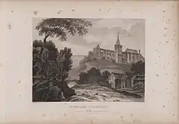 Etching of Dunblane Cathedral by James Fittler in Scotia Depicta