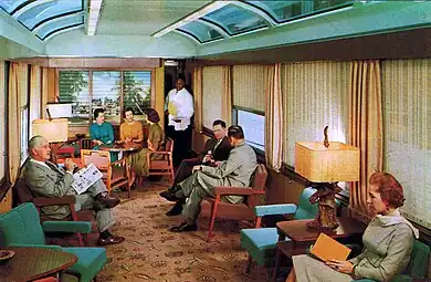 Postcard of a Seaboard Air Line Sun Lounge interior in the 1960s.