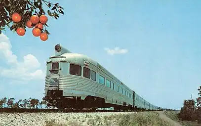 Publicity photo of the Silver Meteor’s round-end tavern-lounge-observation still bringing up the rear in the 1960s.