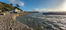 The mouth of the river after heavy rainfall from Storm Bella eroded part of the beach