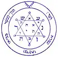 The Second Pentacle of Jupiter, from the Key of Solomon (Clavicula Salomonis). This was found on the body of Anselm, Bishop of Würzburg, on the night of his death in 1749. He was rumored to be an alchemist.