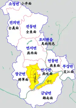 Jongchon-dong is the green square shown within Sejong City