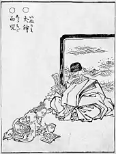 Inugami (犬神)Sekien depicted it accompanied by a smaller creature called Shirachigo (白児).