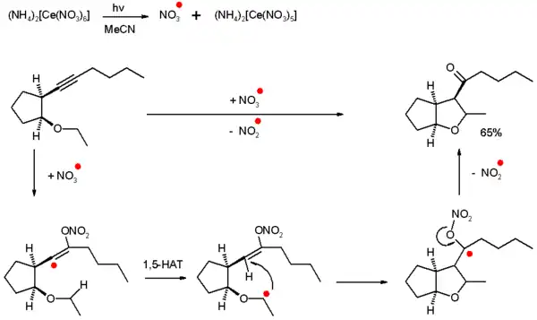 A reaction scheme showing a self terminating radical cyclization