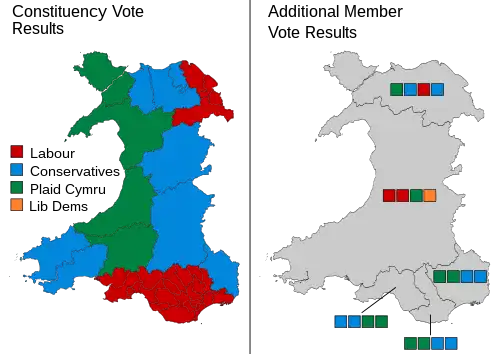 A map showing the constituency winners of the Election by their party colours.