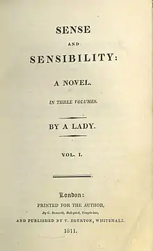 Scan of title page of first edition of Sense and Sensibility by Jane Austen, 1811.