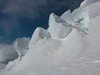 Seracs at Catalunyan Saddle in Tangra Mountains, Livingston Island in Antarctica