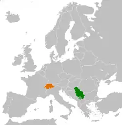 Map indicating locations of Serbia and Switzerland