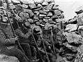 Serbian soldiers in trench armed with M1907/15