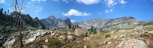 A panorama of the Seven Devils viewed from the east in summer