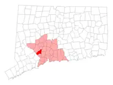 Seymour's location within New Haven County and Connecticut