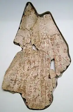 Photograph of bone fragment with carved characters